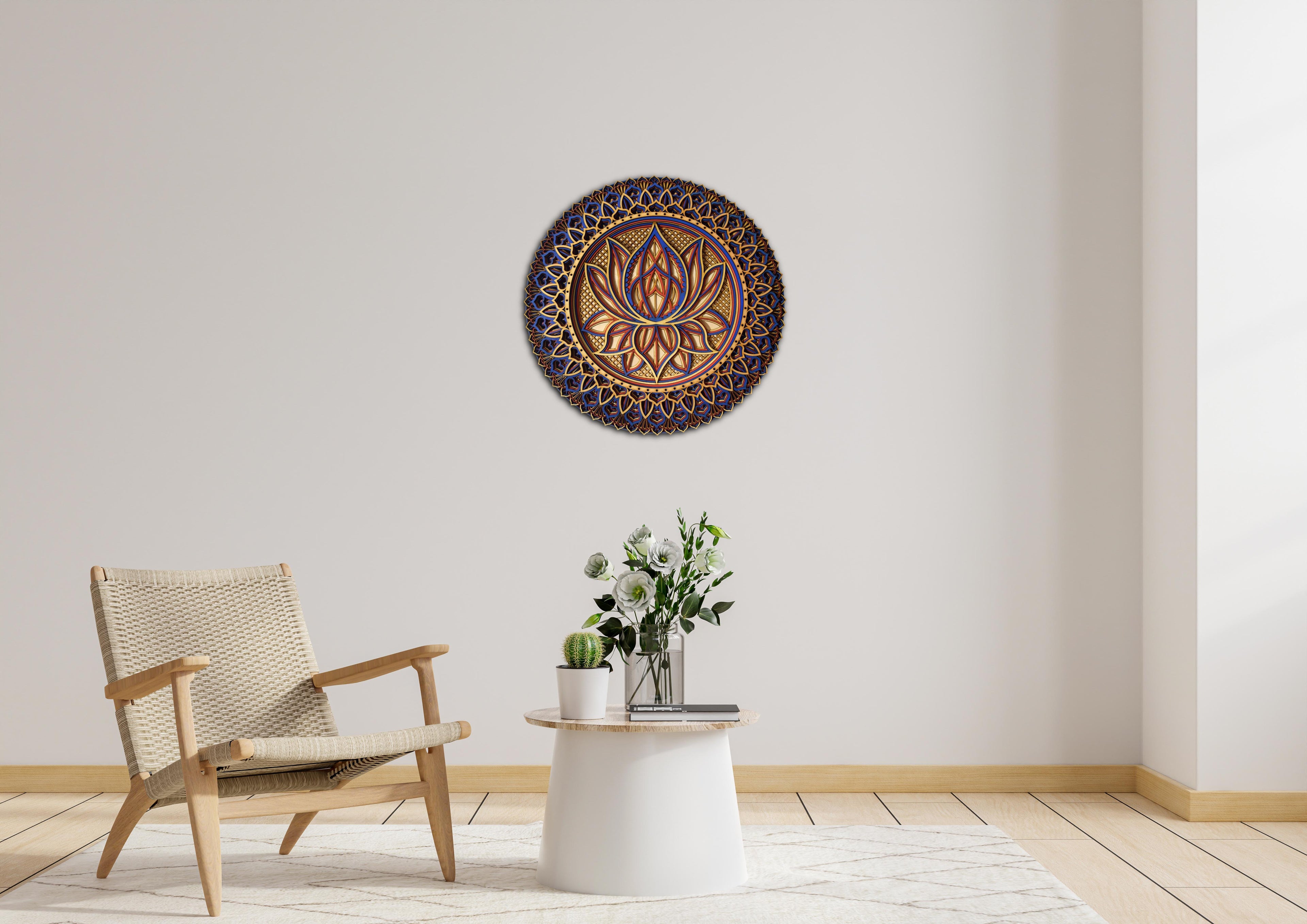 Lotus Flower Mandala, Colored Mandala | Wooden Wall Decor