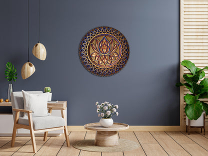 Lotus Flower Mandala, Colored Mandala | Wooden Wall Decor