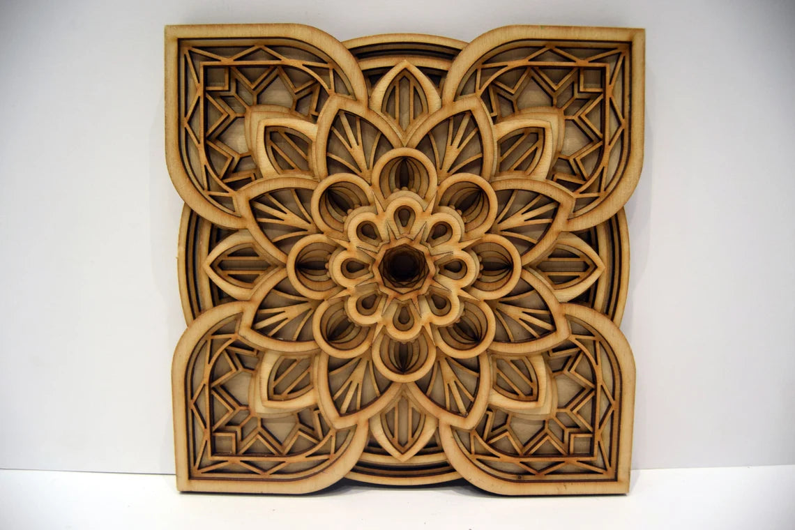 Multi Flower Design Mandala Wall Art | Wooden Wall Decor