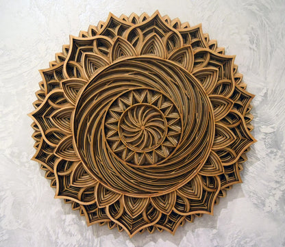 Round Mandala Spiral Flower Design | Wooden Wall Decor