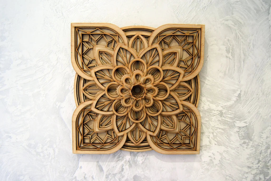 Multi Flower Design Mandala Wall Art | Wooden Wall Decor