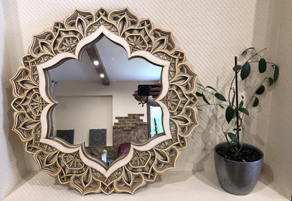 Flower Shape Mirror Wooden Wall Decor |  Wooden Wall Decor