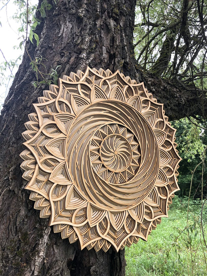 Round Mandala Spiral Flower Design | Wooden Wall Decor