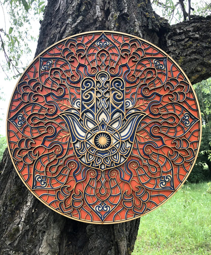 Hamsa Mandala Design | Wooden Wall Decor