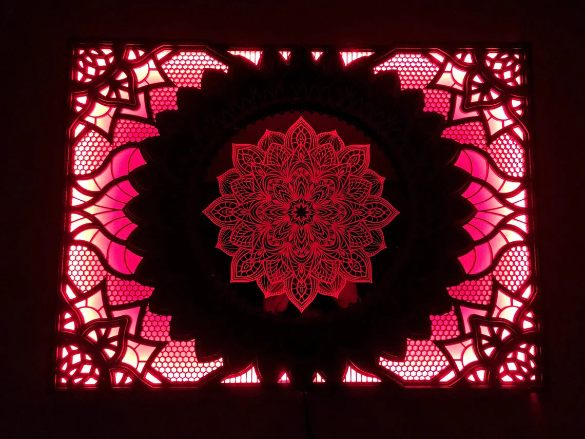 Mandala Flower Glowing LED Wall Hanging |  Wooden Wall Decor