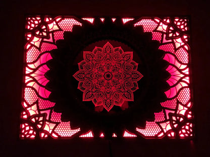 Mandala Flower Glowing LED Wall Hanging |  Wooden Wall Decor