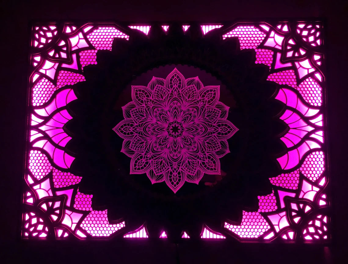 Mandala Flower Glowing LED Wall Hanging |  Wooden Wall Decor