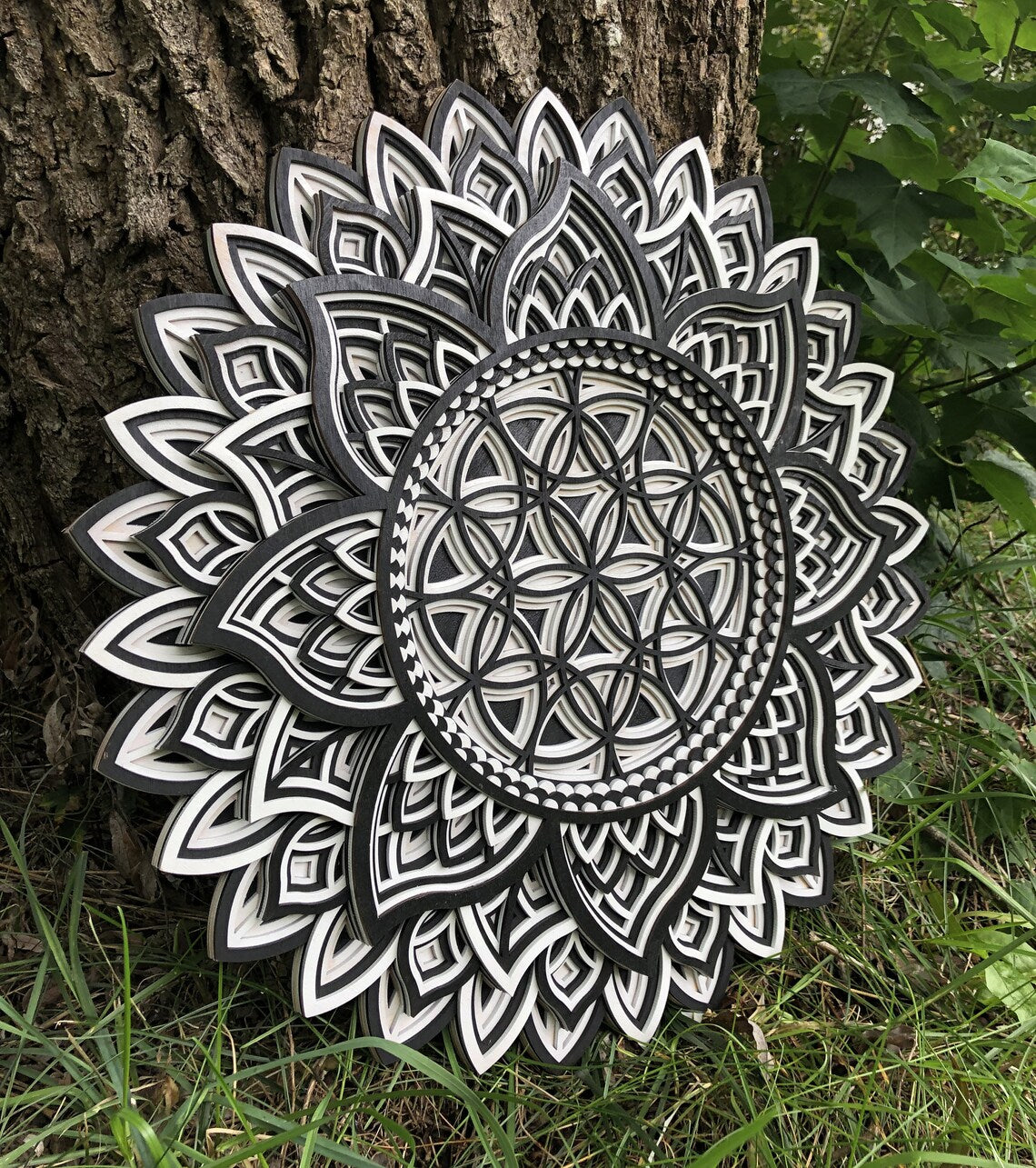 Sunflower Design Mandala Art | Wooden Wall Decor