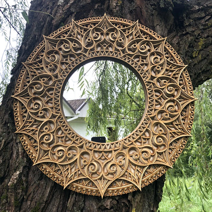 Circle Mirror Wall Décor Ornate Mirror |  Wooden Wall Decor