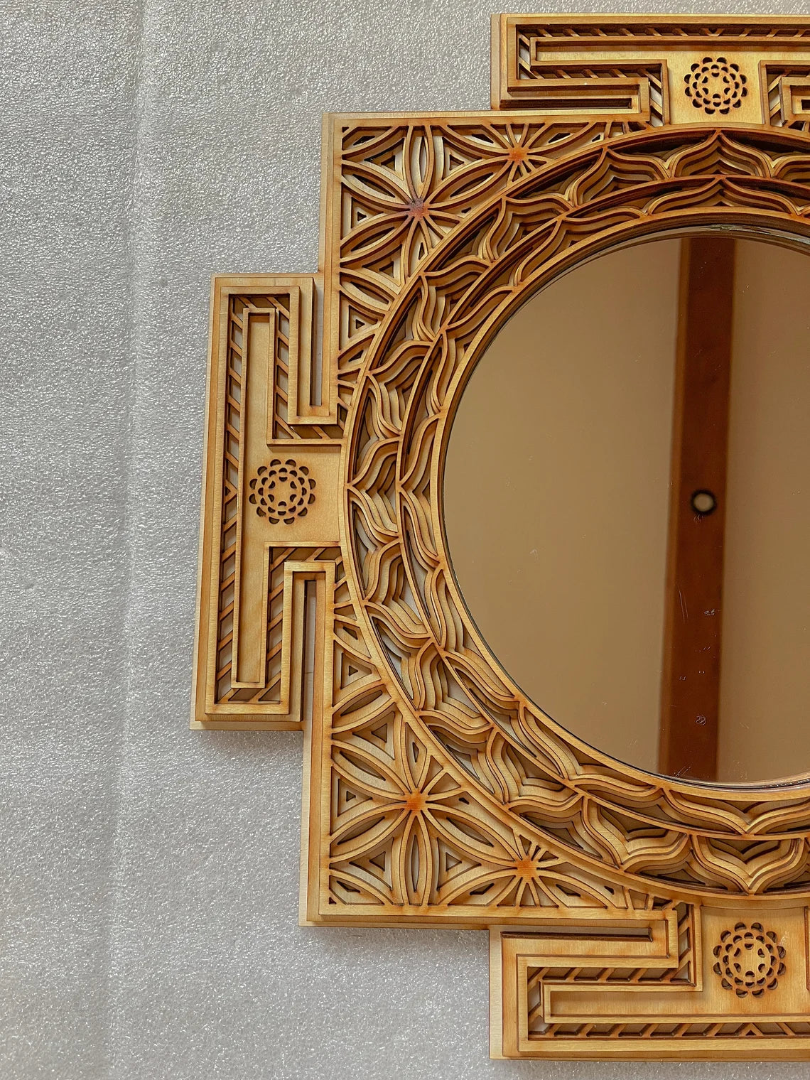 Sri Yantra Mirror Mandala |  Wooden Wall Decor