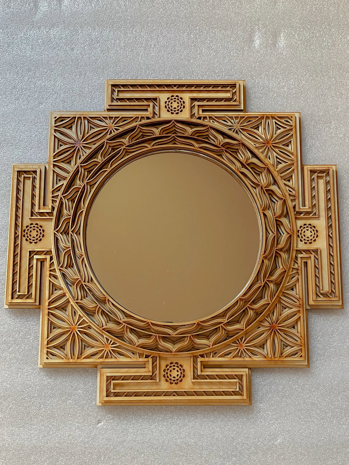 Sri Yantra Mirror Mandala |  Wooden Wall Decor