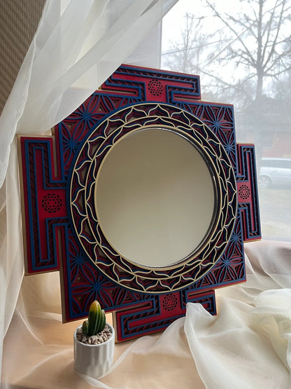 Sri Yantra Mirror Mandala |  Wooden Wall Decor