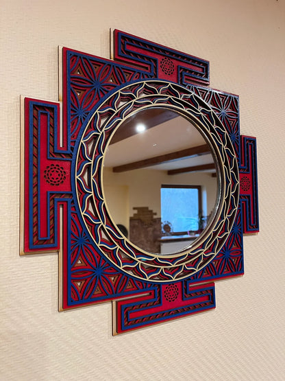 Sri Yantra Mirror Mandala |  Wooden Wall Decor