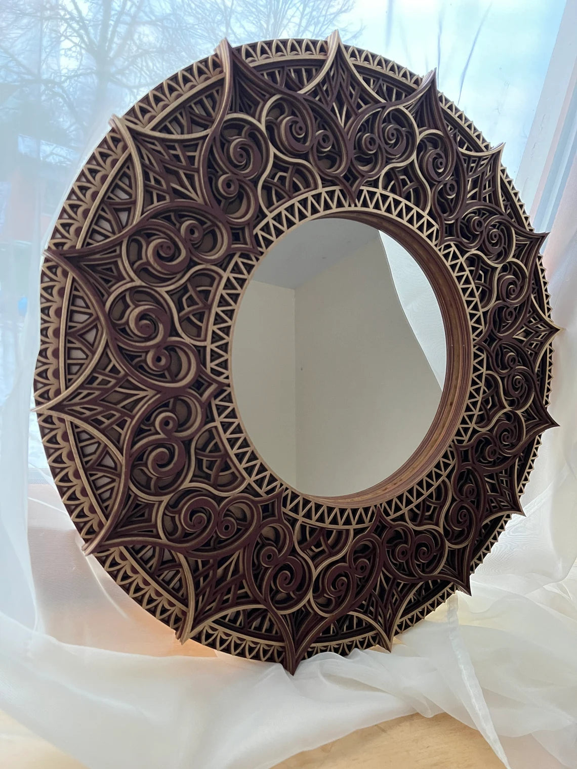 Circle Mirror Wall Décor Ornate Mirror |  Wooden Wall Decor