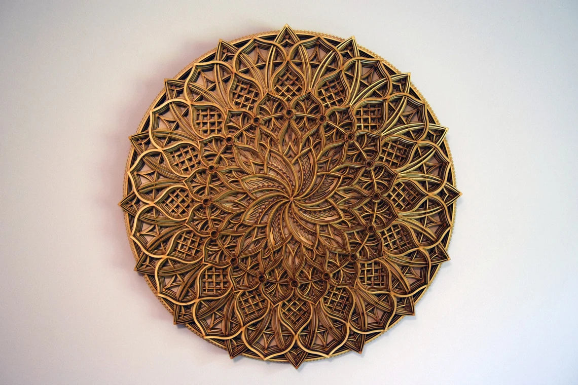 Spiral Design Flower Mandala | Wooden Wall Decor