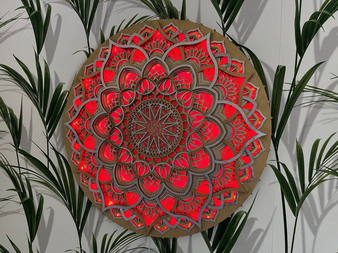 Geometry Mandala Wall Art Glowing LED Wall hanging |  Wooden Wall Decor