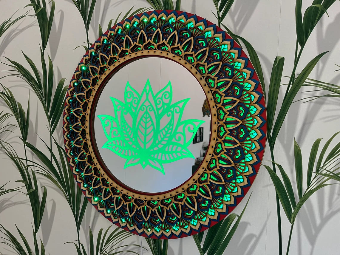 Lotus Flower Mandala Wall Art LED Wall Hanging |  Wooden Wall Decor