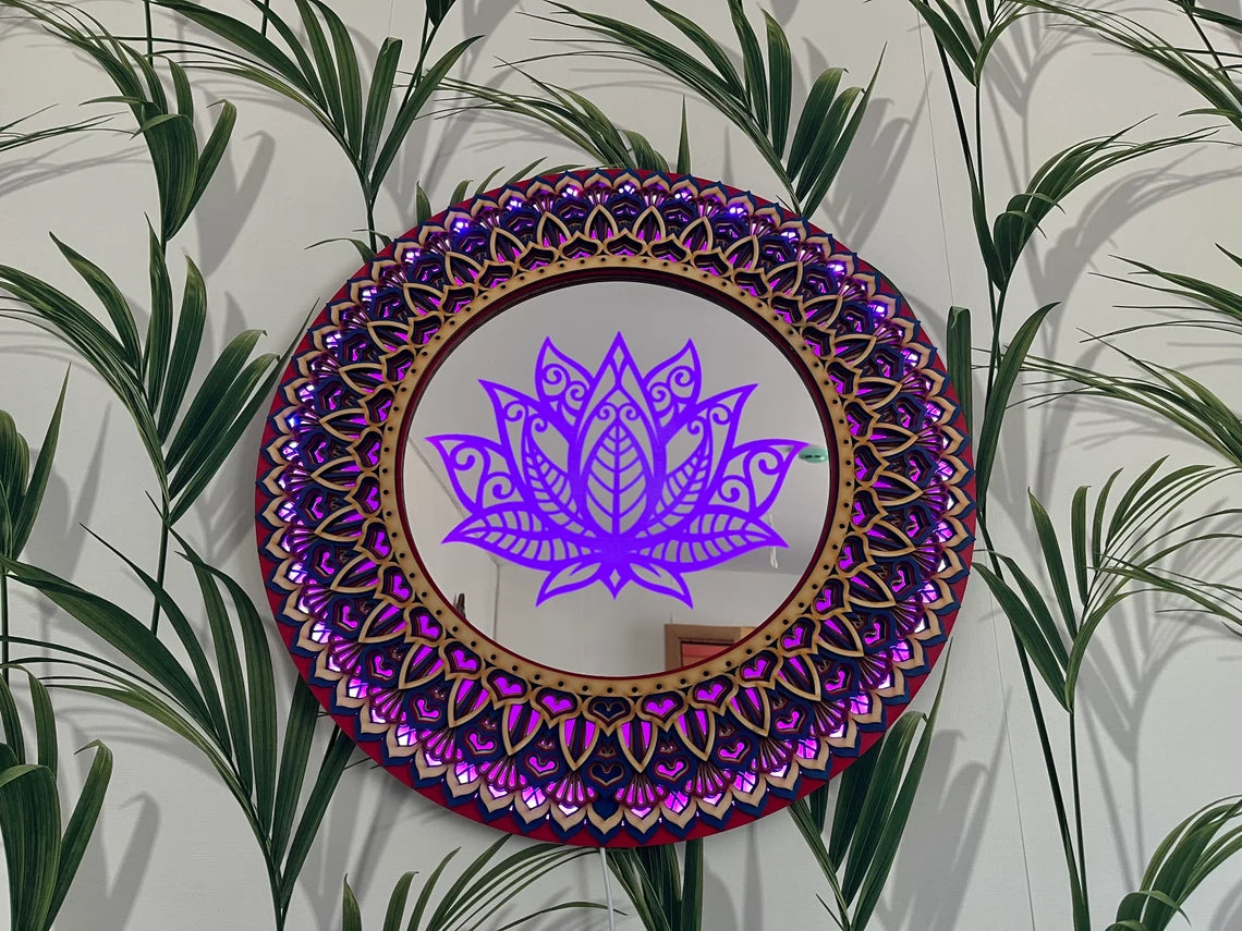 Lotus Flower Mandala Wall Art LED Wall Hanging |  Wooden Wall Decor