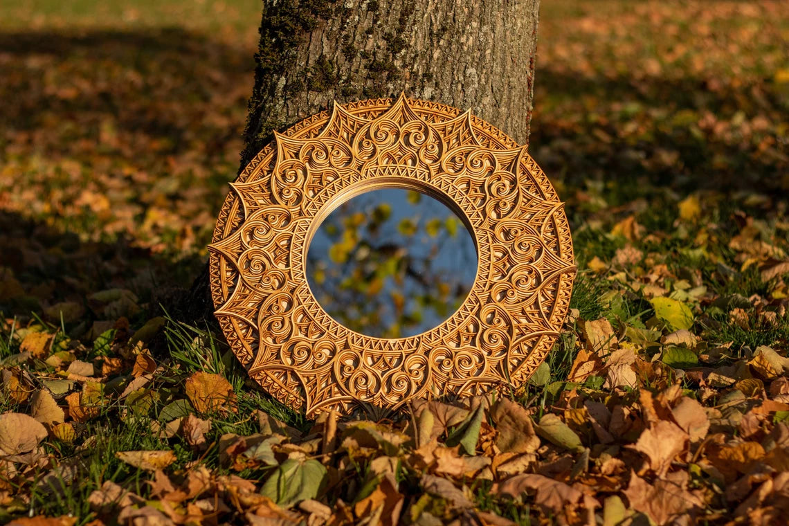 Circle Mirror Wall Décor Ornate Mirror |  Wooden Wall Decor