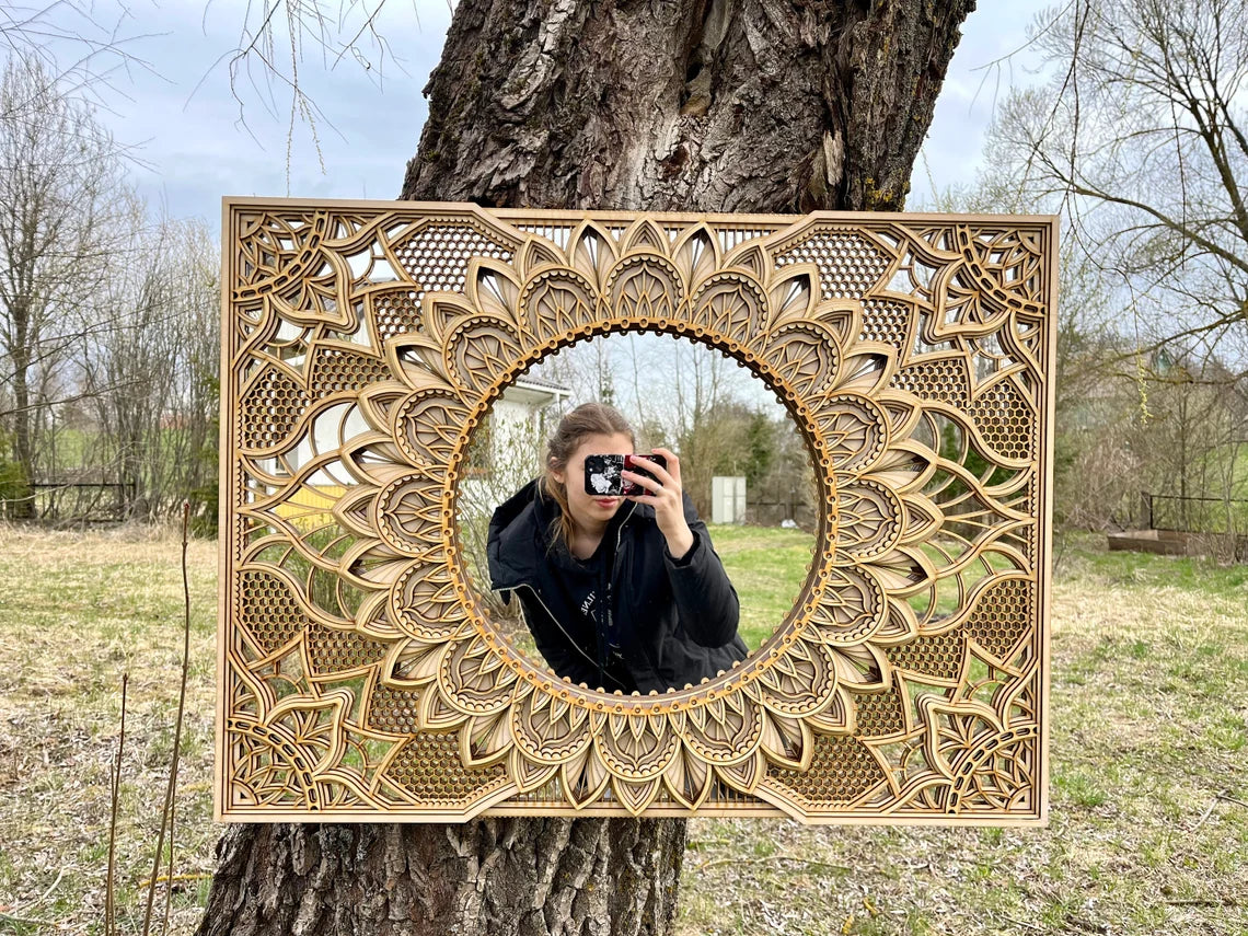 Wall Mirror Large Wall Décor Ornate Mirror |  Wooden Wall Decor