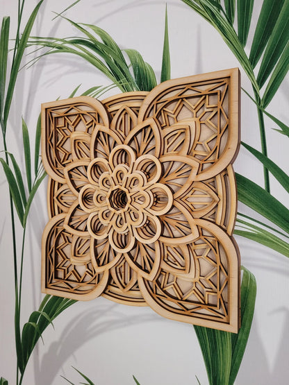 Multi Flower Design Mandala Wall Art | Wooden Wall Decor