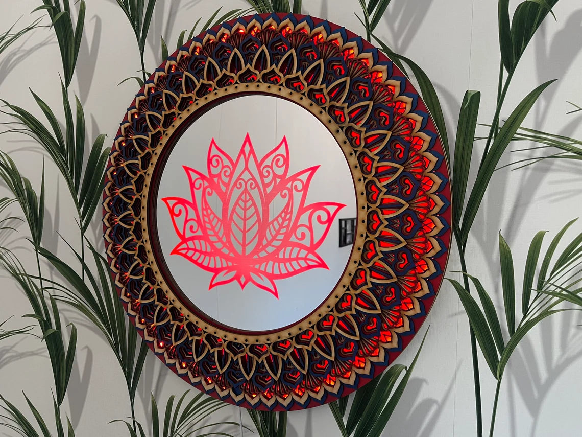 Lotus Flower Mandala Wall Art LED Wall Hanging |  Wooden Wall Decor