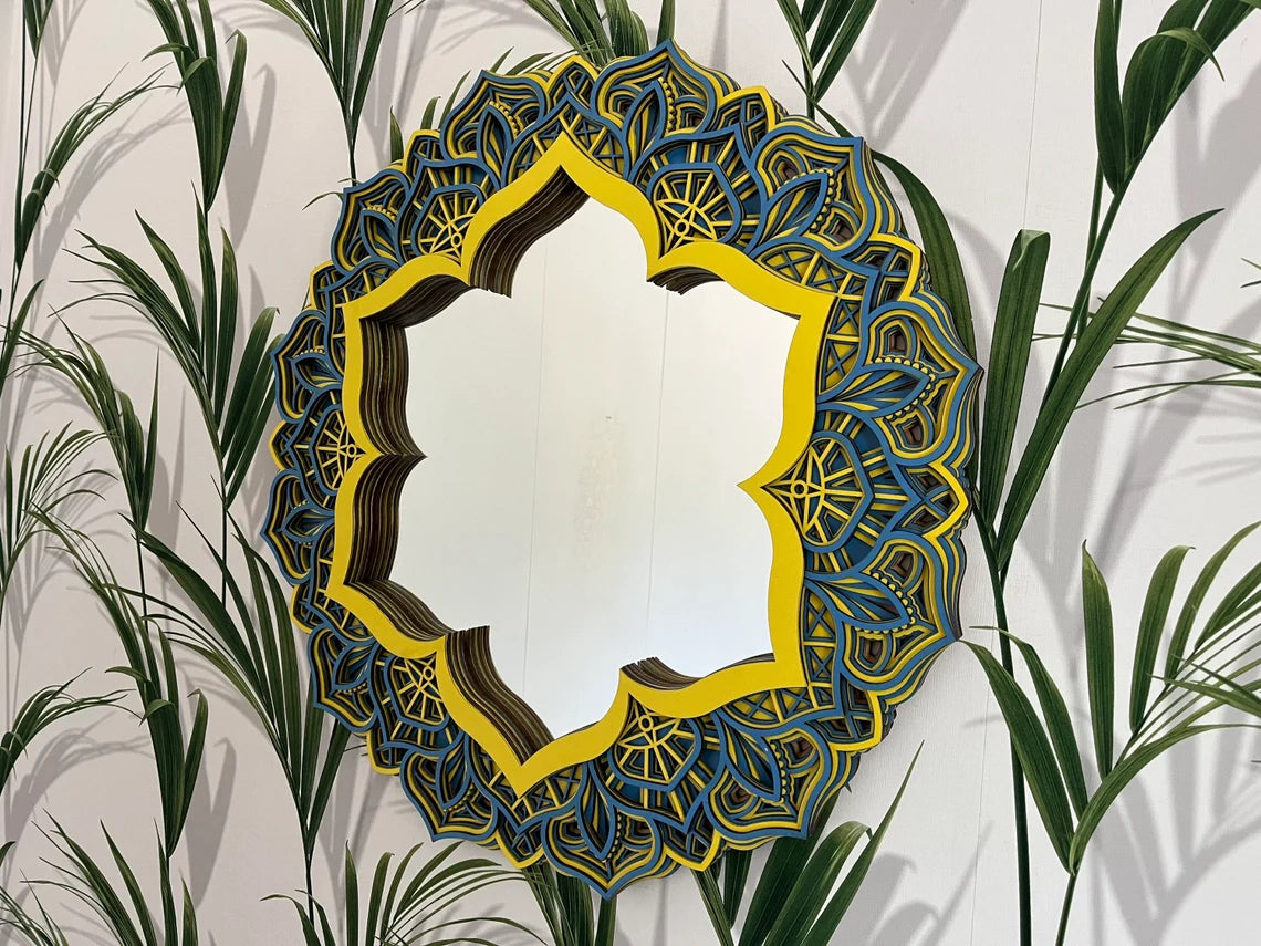 Flower Shape Mirror Wooden Wall Decor |  Wooden Wall Decor