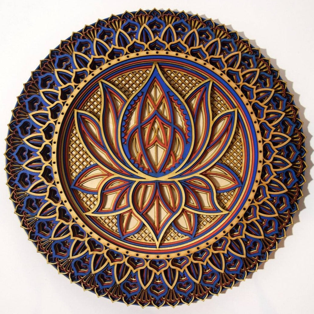 Lotus Flower Mandala, Colored Mandala | Wooden Wall Decor