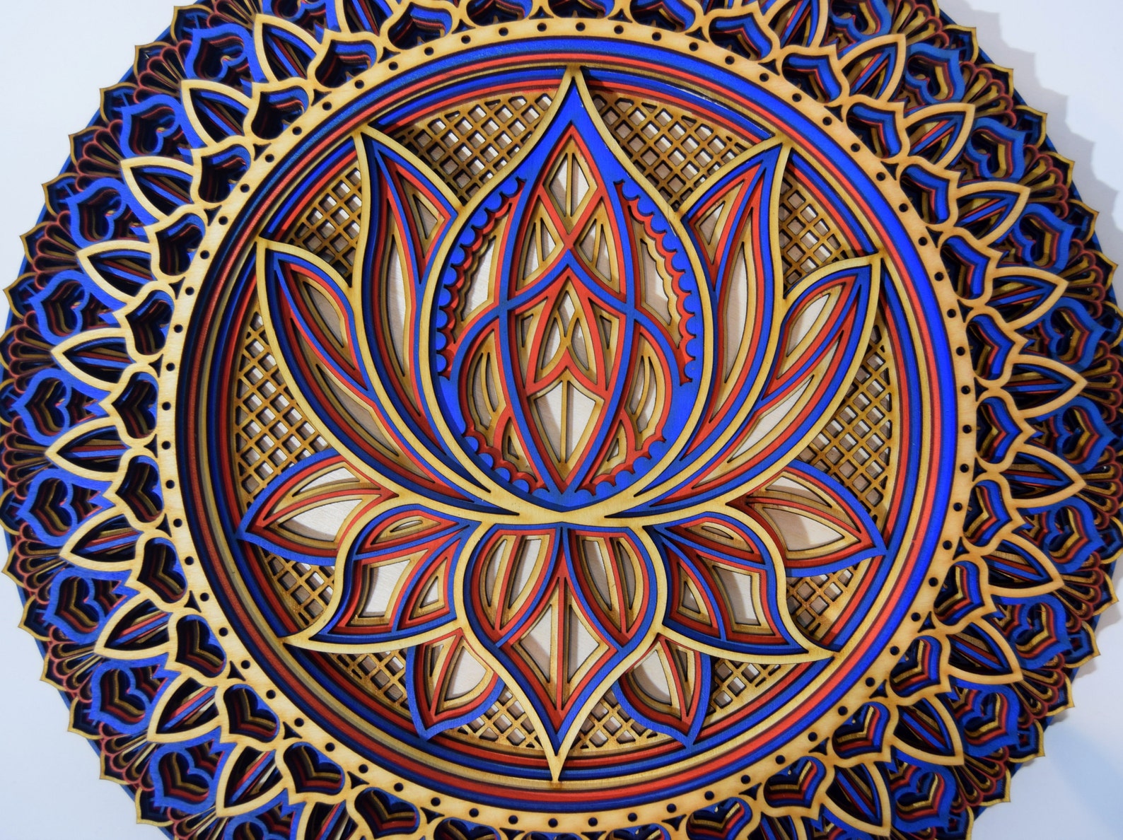 Lotus Flower Mandala, Colored Mandala | Wooden Wall Decor