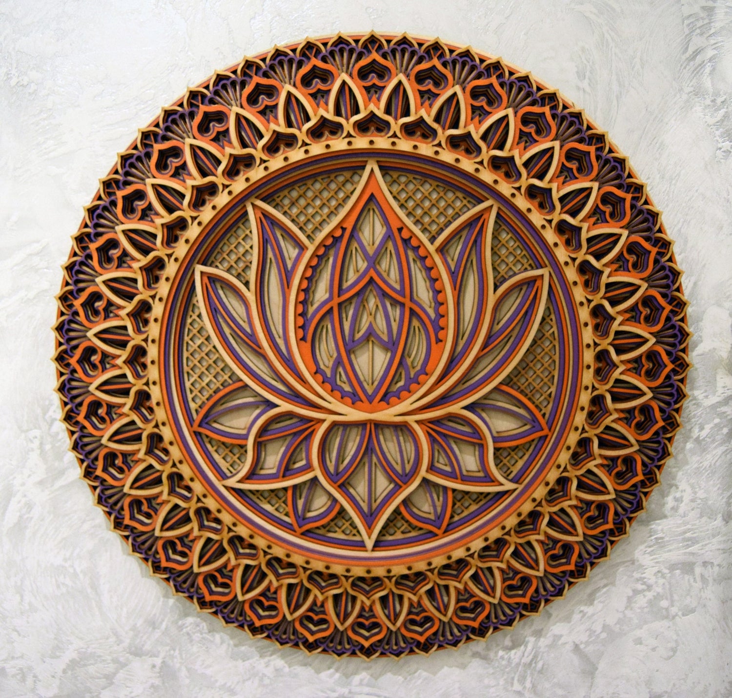 Lotus Flower Mandala, Colored Mandala | Wooden Wall Decor