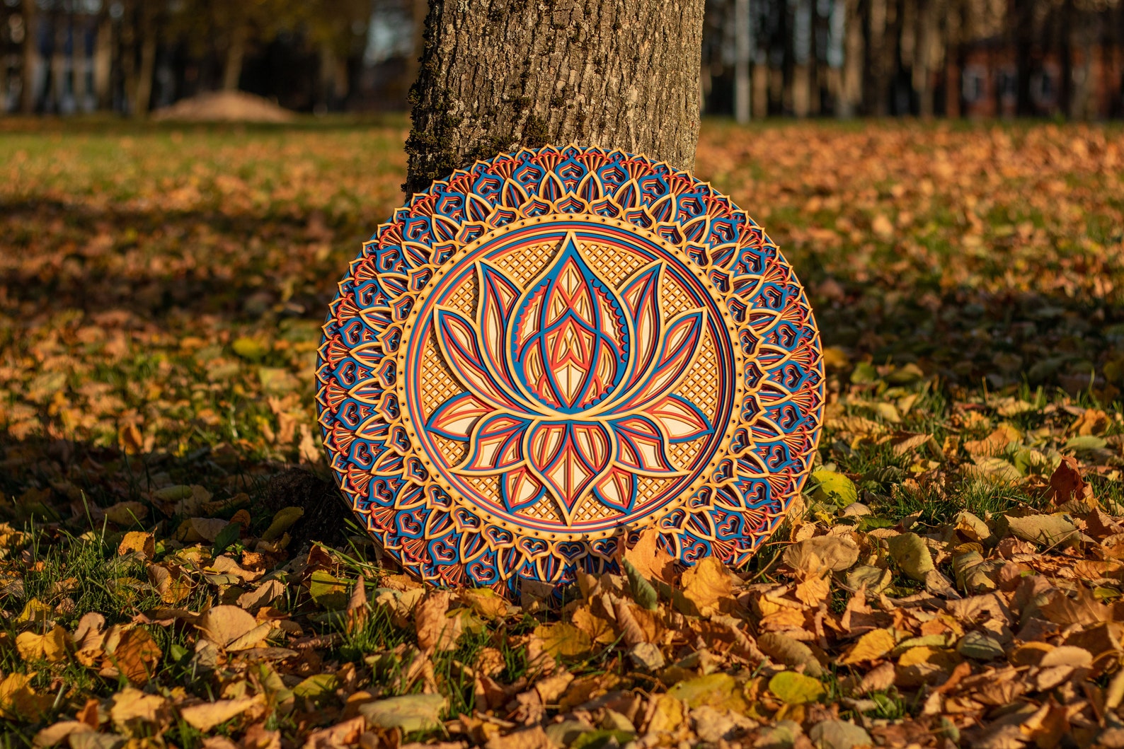 Lotus Flower Mandala, Colored Mandala | Wooden Wall Decor