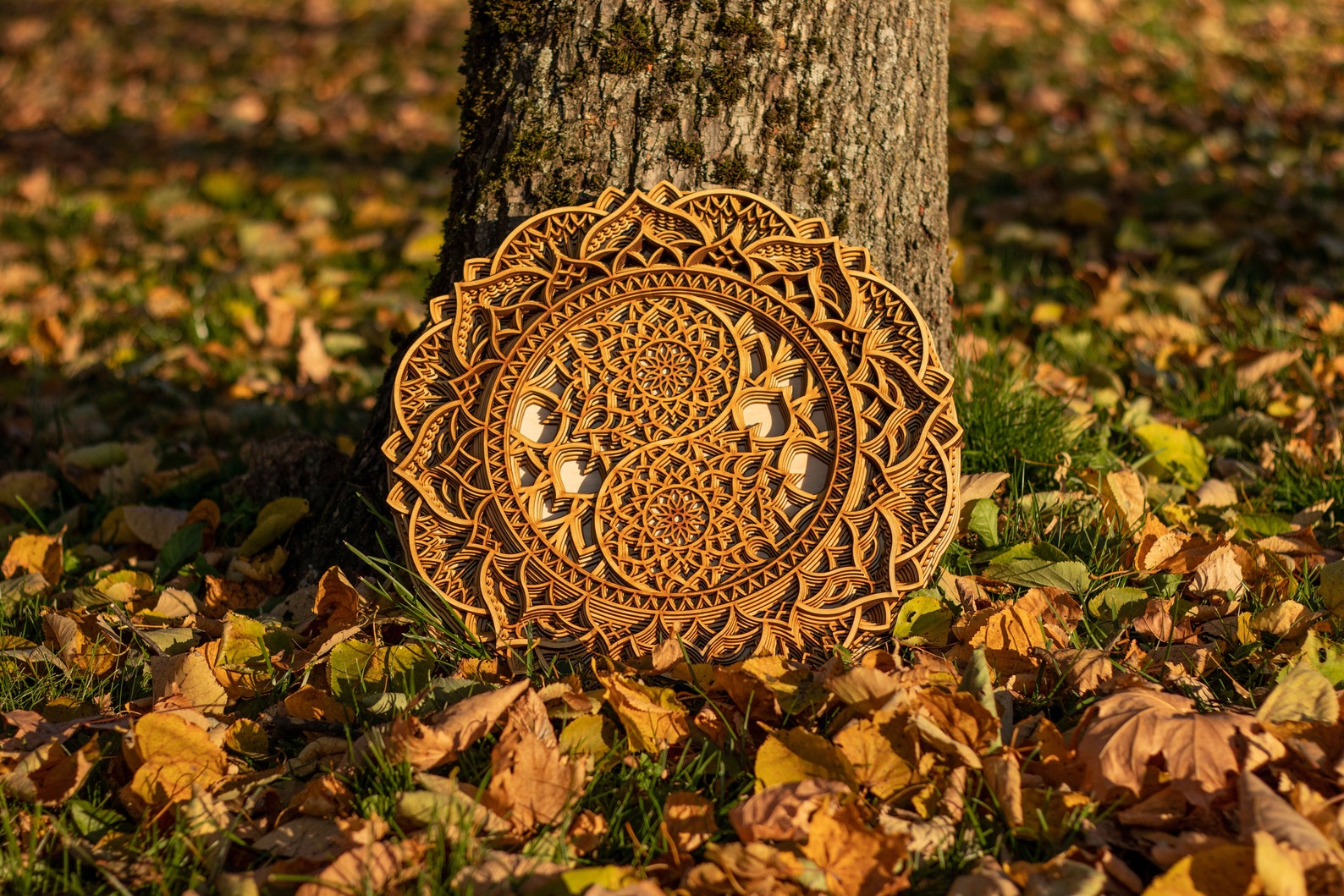 Yin Yang Mandala, Wood Mandala Zen | Wooden Wall Decor