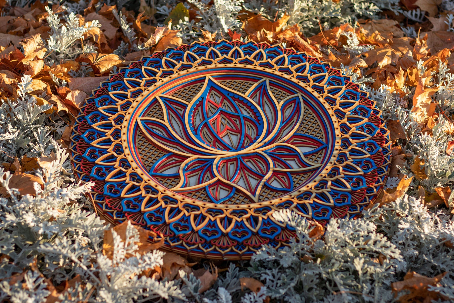 Lotus Flower Mandala, Colored Mandala | Wooden Wall Decor