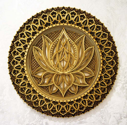 Lotus Flower Mandala, Colored Mandala | Wooden Wall Decor