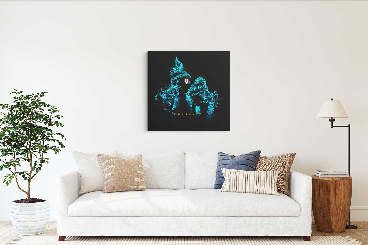 Divine Love: Radha Krishna in Teal - Canvas Art