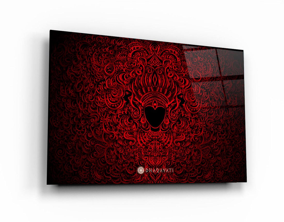 Goddess Devi in Radiant Red: Captivating Glass Wall Art for Divine Inspiration