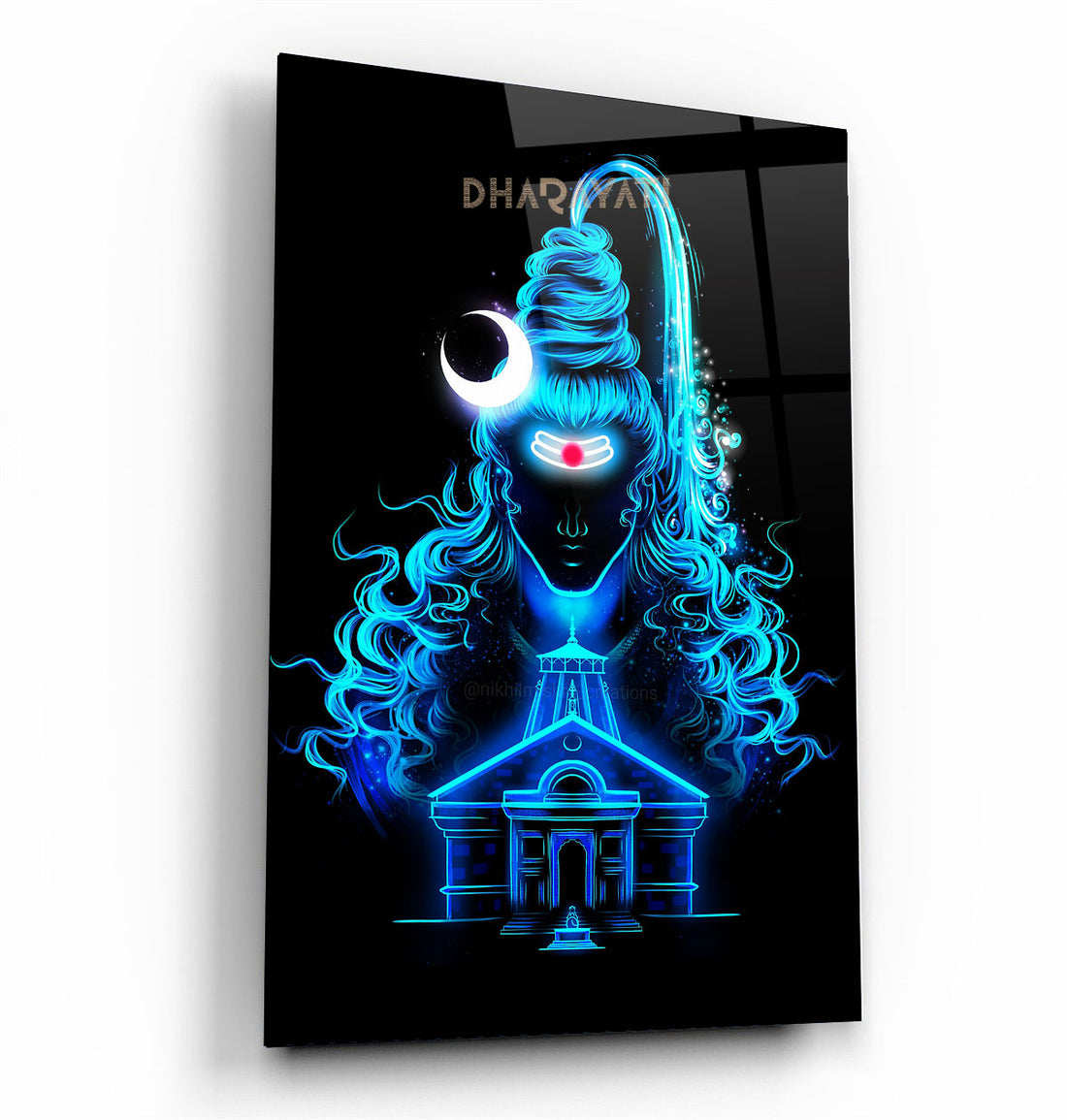 Lord Shiva with Kedarnath Temple Glass Wall Art - Divine Presence and Harmonious Union