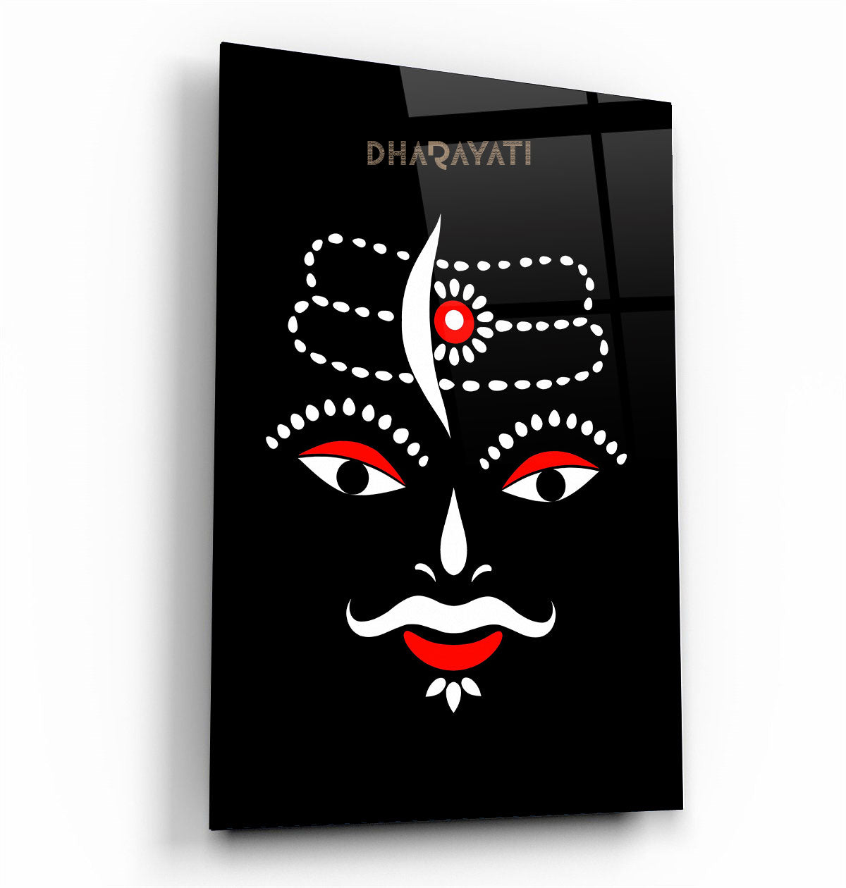 Mahakal Ji Outline Glass Wall Art - Divine Presence on Black Background