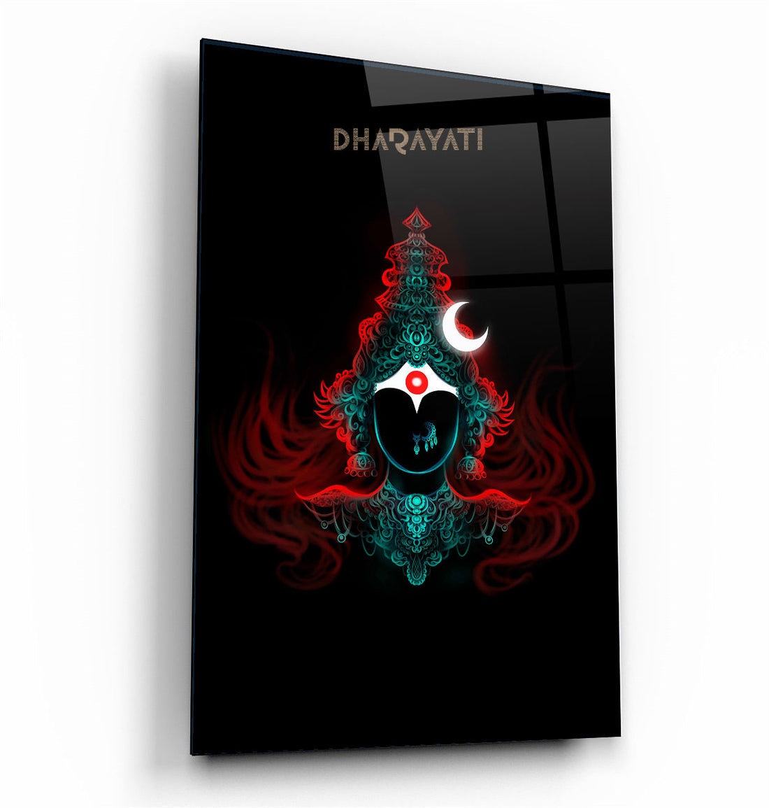 Devi in Red and Teal Glass Wall Art - Embrace Divine Grace