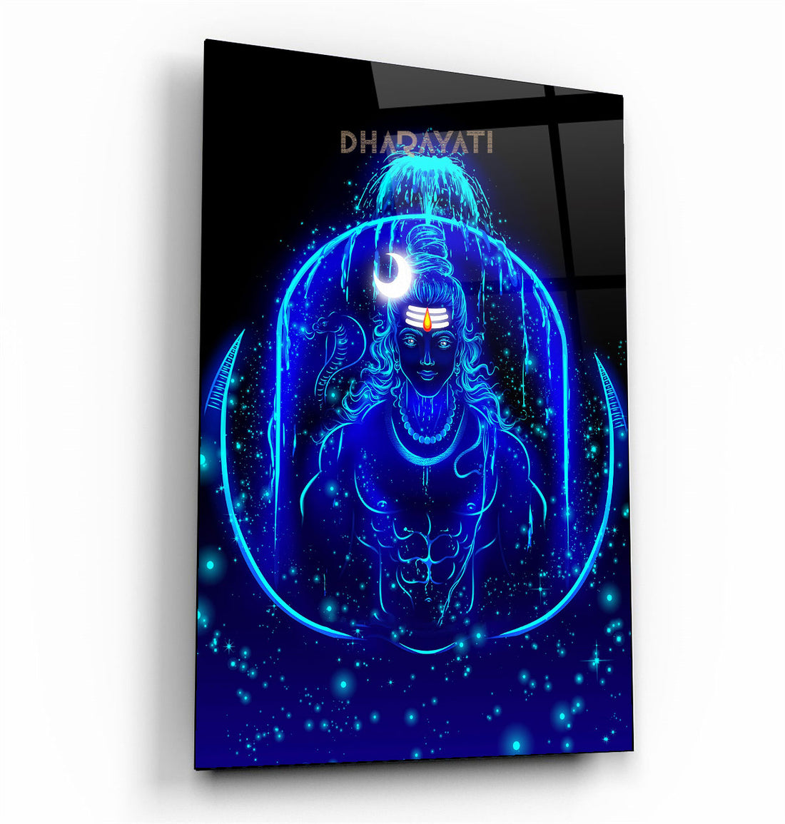 Sacred Flow: Lord Shiva in Blue with Ganga Glass Wall Art - Cosmic Serenity Embodied