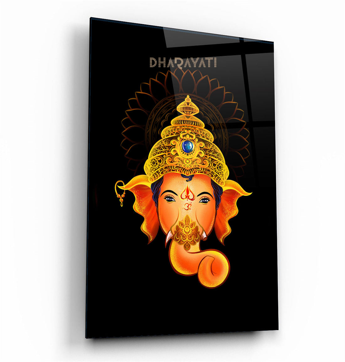 Ganesha Face with Black Background Glass Wall Art - Embrace Divine Energy