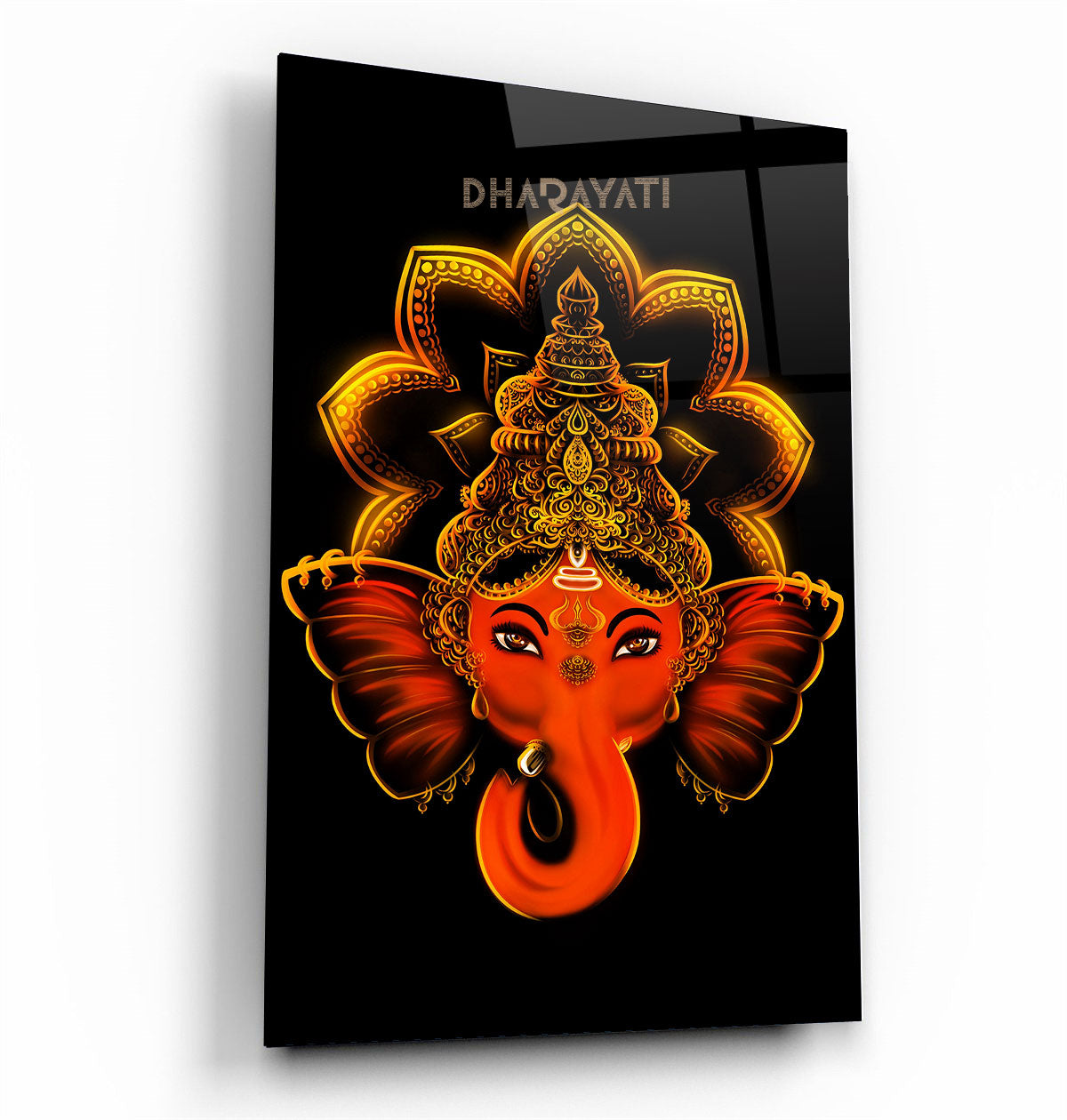 Ganesha Face with Black Background Glass Wall Art - Embrace Divine Energy