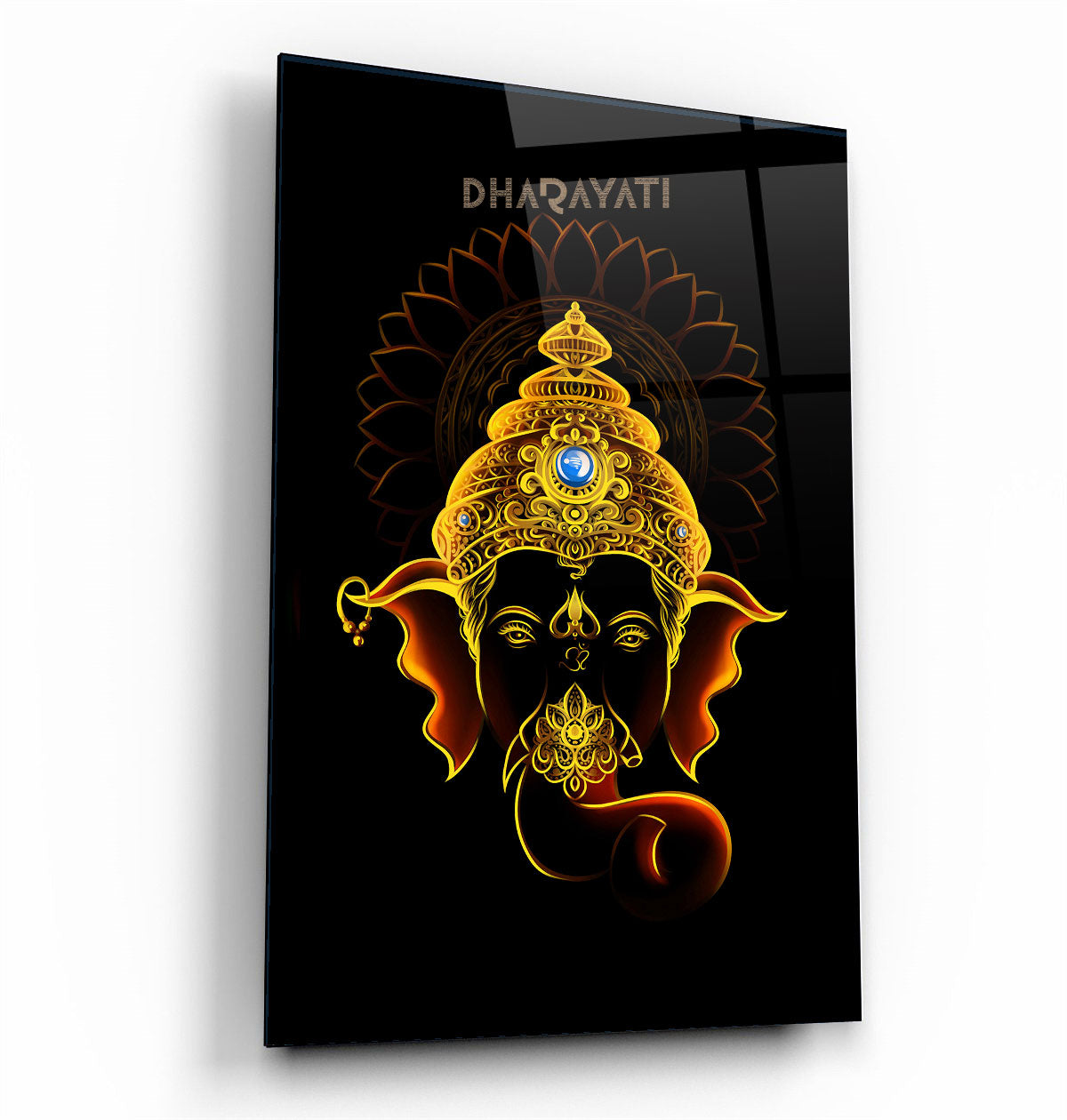 Ganesha Face with Black Background Glass Wall Art - Embrace Divine Energy